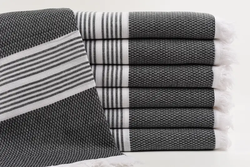 Personalized Organic Cotton Black Striped Beach Towel, 70x40 Inches