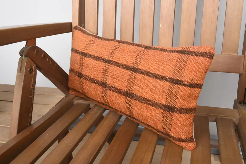 Boho Pillow Sham Cover, 8x16 Orange Cushion, Pillow for Sofa, Cushion Cover, Kilim Cushion Sham, Crochet Pattern Cushion, Retro Throw Cushion - 3