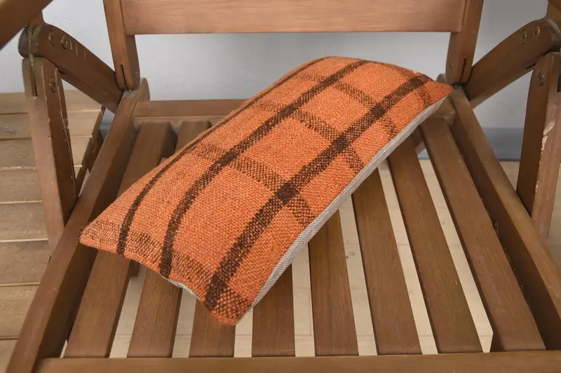 Boho Pillow Sham Cover, 8x16 Orange Cushion, Pillow for Sofa, Cushion Cover, Kilim Cushion Sham, Crochet Pattern Cushion, Retro Throw Cushion - 4