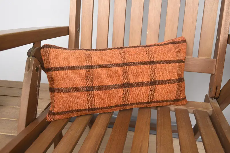 Boho Pillow Sham Cover, 8x16 Orange Cushion, Pillow for Sofa, Cushion Cover, Kilim Cushion Sham, Crochet Pattern Cushion, Retro Throw Cushion - 1