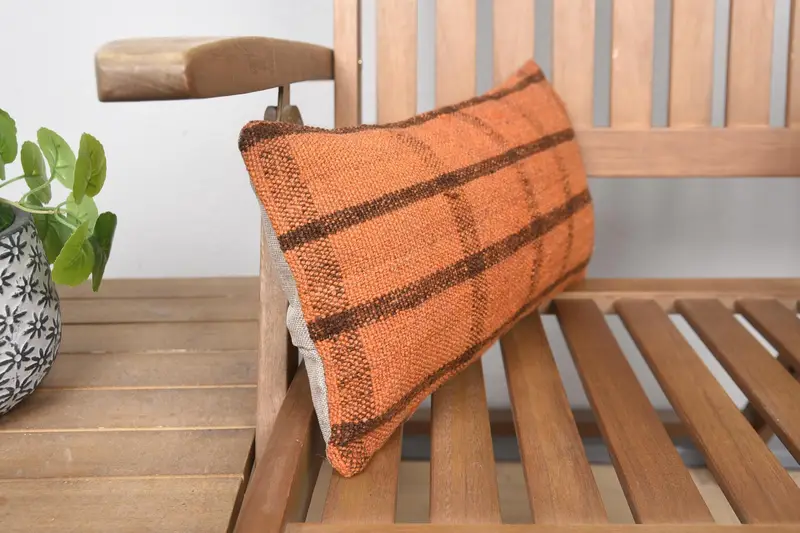 Boho Pillow Sham Cover, 8x16 Orange Cushion, Pillow for Sofa, Cushion Cover, Kilim Cushion Sham, Crochet Pattern Cushion, Retro Throw Cushion - 2