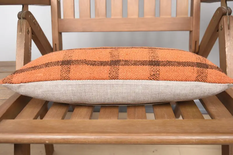 Boho Pillow Sham Cover, 8x16 Orange Cushion, Pillow for Sofa, Cushion Cover, Kilim Cushion Sham, Crochet Pattern Cushion, Retro Throw Cushion - 5