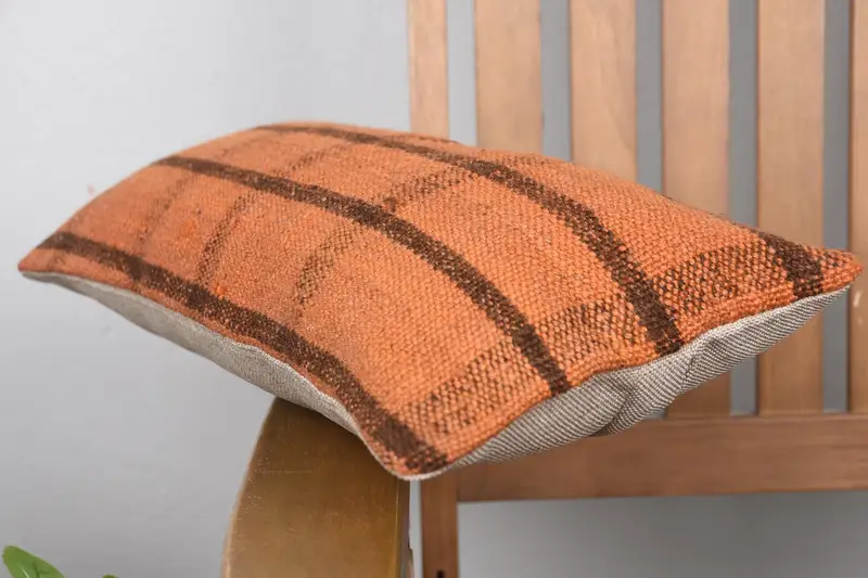 Boho Pillow Sham Cover, 8x16 Orange Cushion, Pillow for Sofa, Cushion Cover, Kilim Cushion Sham, Crochet Pattern Cushion, Retro Throw Cushion - 6