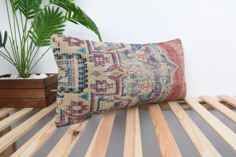 Cushion Case, Turkish Kilim Pillow, Ethnical Kilim Rug Pillow, 12x24 Blue Cushion Cover, Boho Throw Pillow Case, Kilim Cushion Sham - 4