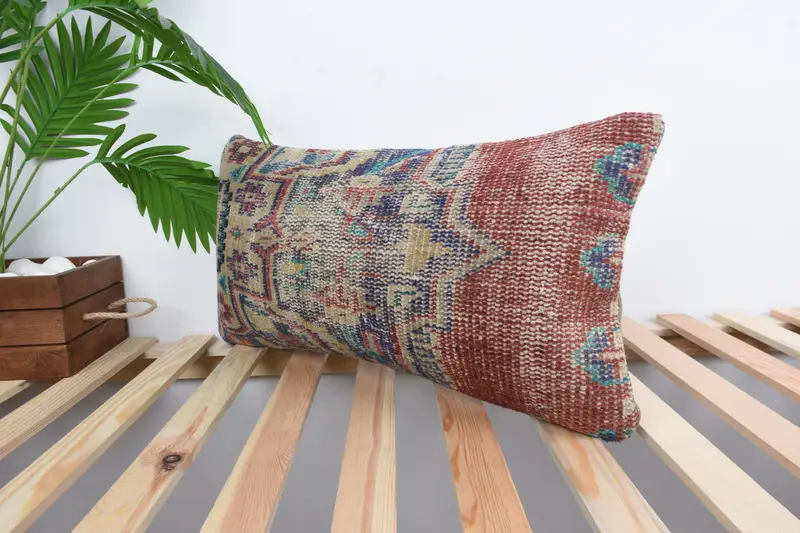 Cushion Case, Turkish Kilim Pillow, Ethnical Kilim Rug Pillow, 12x24 Blue Cushion Cover, Boho Throw Pillow Case, Kilim Cushion Sham - 5