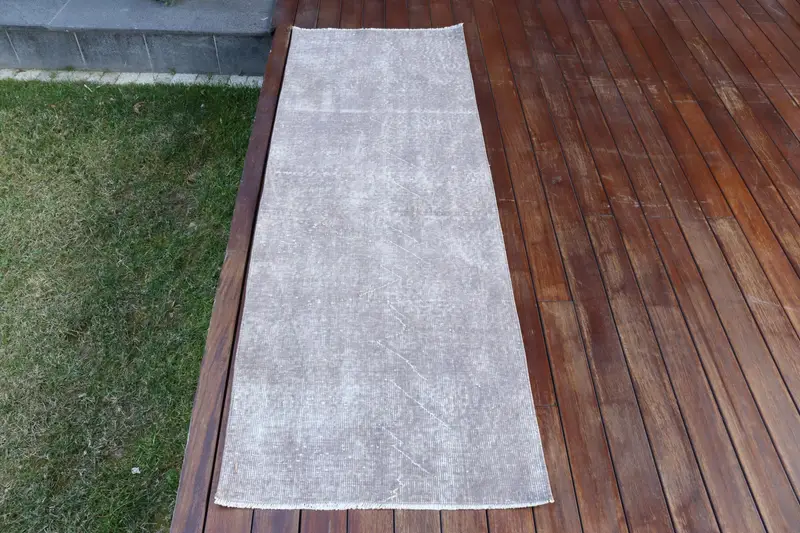 Handmade Rug, 2.2x6.2 ft Gray Bordered