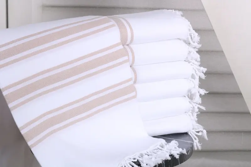 Christmas Gift Towel Beige Striped 40x71 Inches Organic Cotton