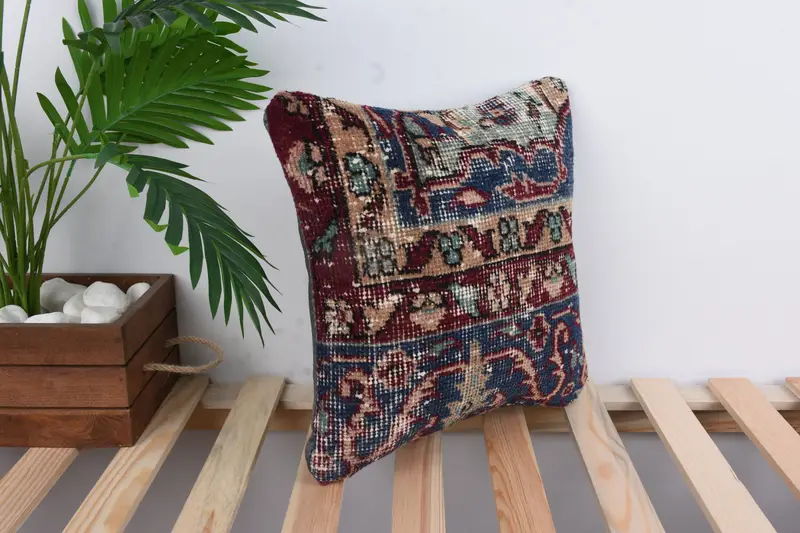 14x14 Blue Pillow Cover, Luxury Pillow Sham, Outdoor Cushion Case, Antique Pillows, Pillow for Sofa, Pillow, Vintage Kilim Throw Pillow - 4