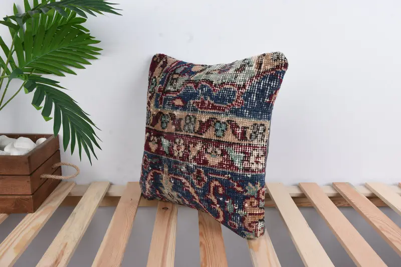 14x14 Blue Pillow Cover, Luxury Pillow Sham, Outdoor Cushion Case, Antique Pillows, Pillow for Sofa, Pillow, Vintage Kilim Throw Pillow - 5