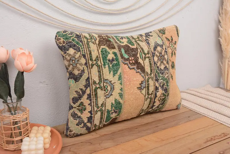 Cushion Cover, Hippie Throw Pillow, 16x24 Orange Pillow, Chair Cushion, Kilim Pillow Cover, Pillow for Sofa, Vintage Kilim Throw Pillow - 1
