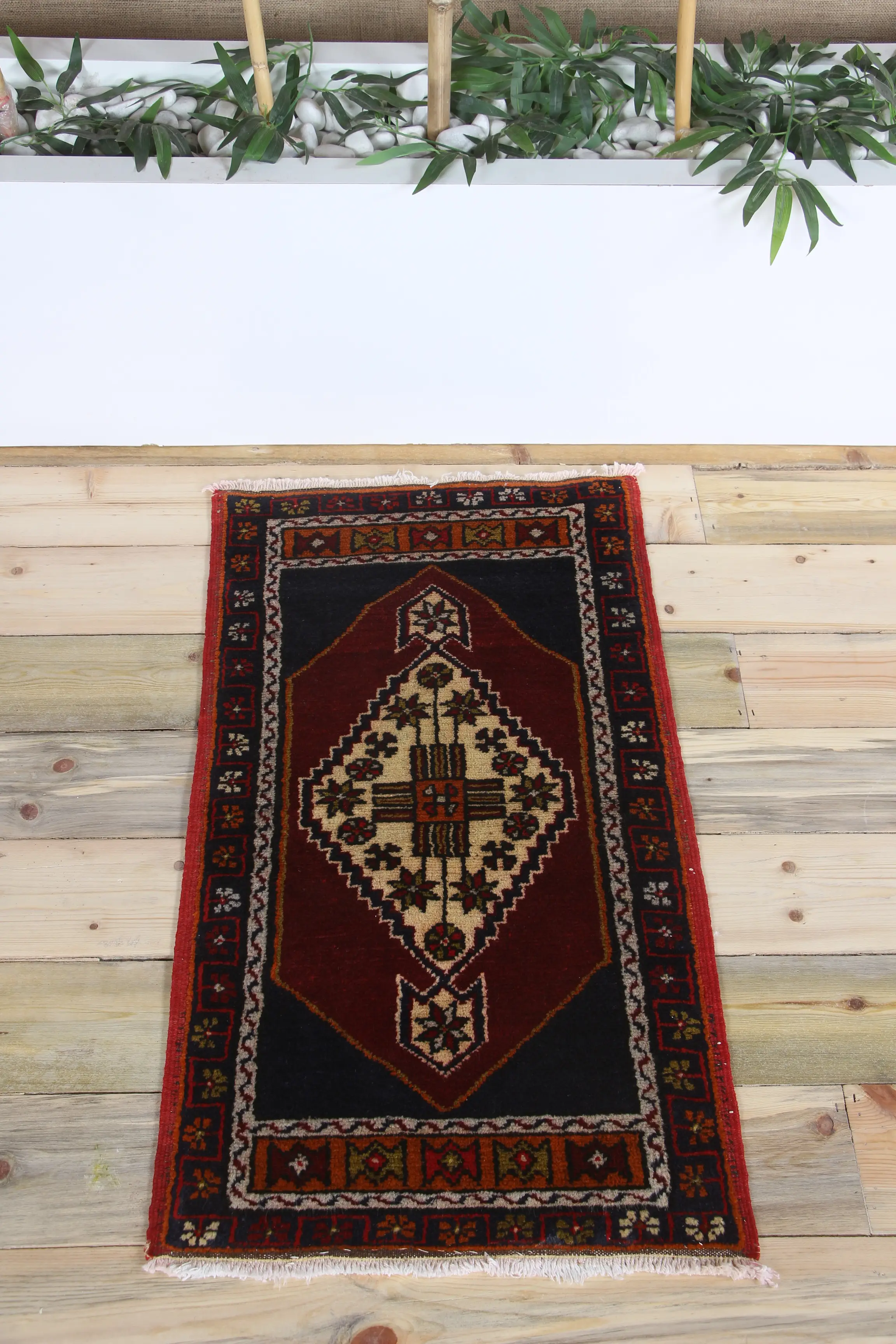 Turkish 1.8x3.2 ft Rug, Small Vintage Rug, Red Rainbow Floral Rug - 1