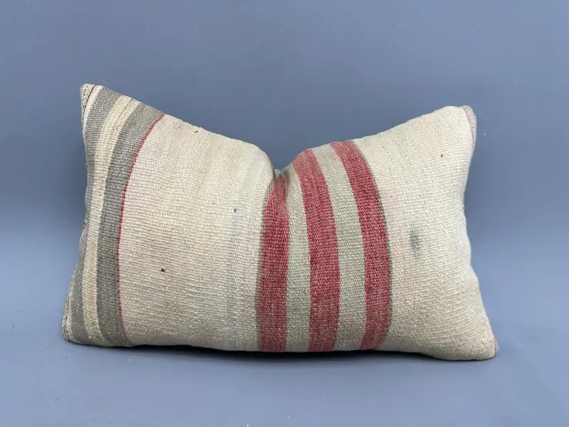 Antique Pillows, Handmade Rug Seat Cushion Cover, Cushion Cover, 12x20 Beige Cushion, Kilim Pillow, Bolster Throw Cushion Case, Pillow for Couch - 1
