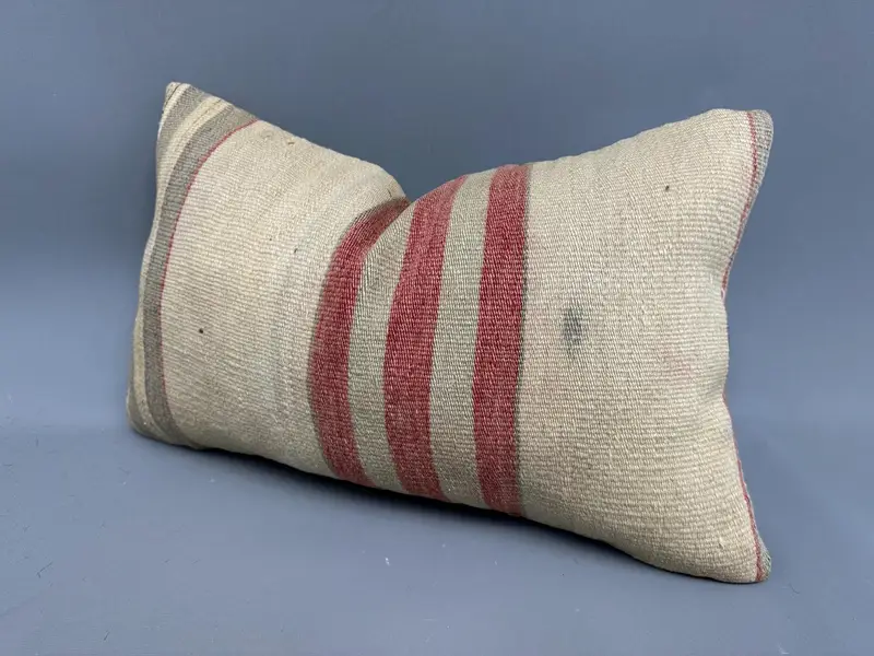 Antique Pillows, Handmade Rug Seat Cushion Cover, Cushion Cover, 12x20 Beige Cushion, Kilim Pillow, Bolster Throw Cushion Case, Pillow for Couch - 3