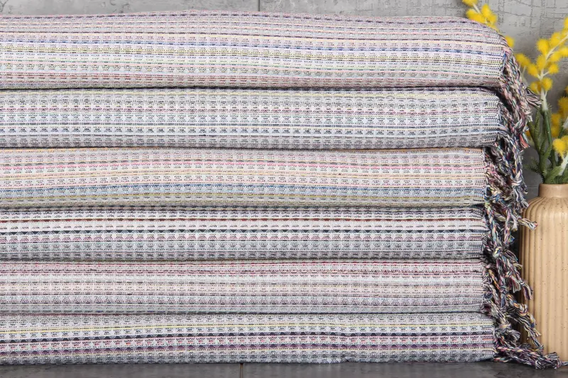 Dish Towel Embroidered Light Gray Striped, 18x38 Inches Turkish Towel