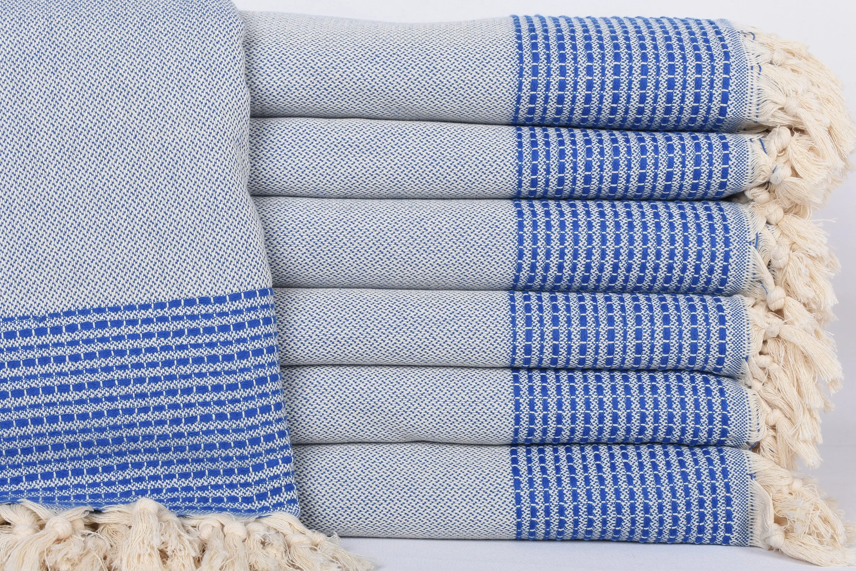 Thanksgiving Tablecloth, 95x91 Sax Blue Striped Throw, Woven Blanket - 1