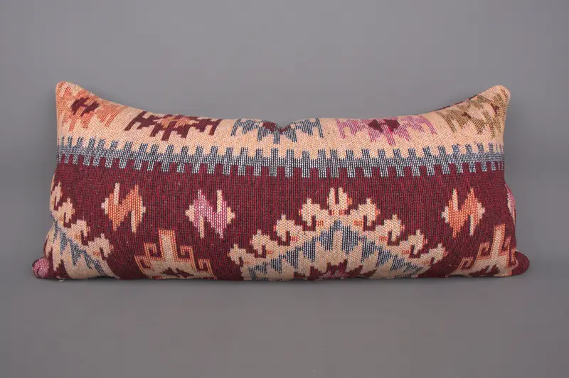 Pillow Cover, Kilim Cushion Sham, 16x36 Red Pillow Sham, Boho Pillow, Handwoven Pillow, Vintage Pillow, Wholesale Pillow, Neutral Throw Pillow - 4