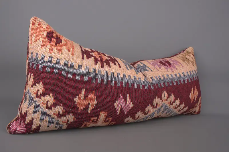 Pillow Cover, Kilim Cushion Sham, 16x36 Red Pillow Sham, Boho Pillow, Handwoven Pillow, Vintage Pillow, Wholesale Pillow, Neutral Throw Pillow - 2