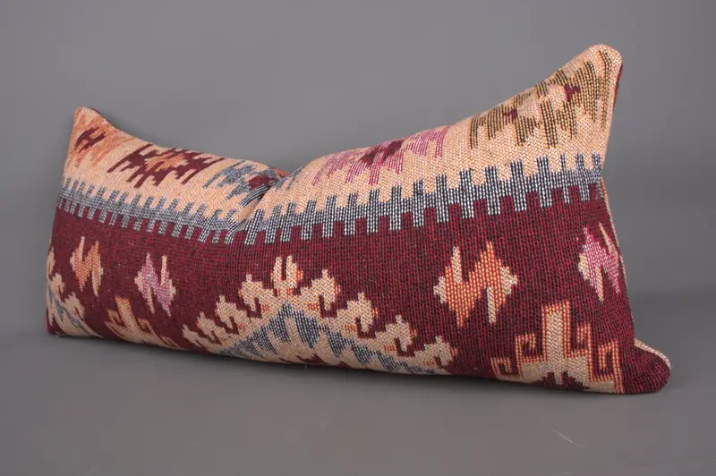 Pillow Cover, Kilim Cushion Sham, 16x36 Red Pillow Sham, Boho Pillow, Handwoven Pillow, Vintage Pillow, Wholesale Pillow, Neutral Throw Pillow - 3