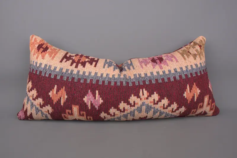 Pillow Cover, Kilim Cushion Sham, 16x36 Red Pillow Sham, Boho Pillow, Handwoven Pillow, Vintage Pillow, Wholesale Pillow, Neutral Throw Pillow - 1