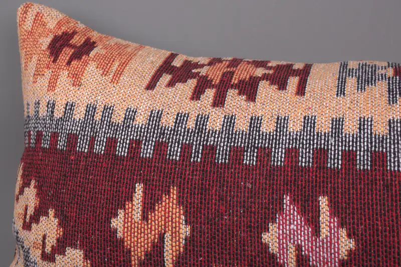 Pillow Cover, Kilim Cushion Sham, 16x36 Red Pillow Sham, Boho Pillow, Handwoven Pillow, Vintage Pillow, Wholesale Pillow, Neutral Throw Pillow - 5