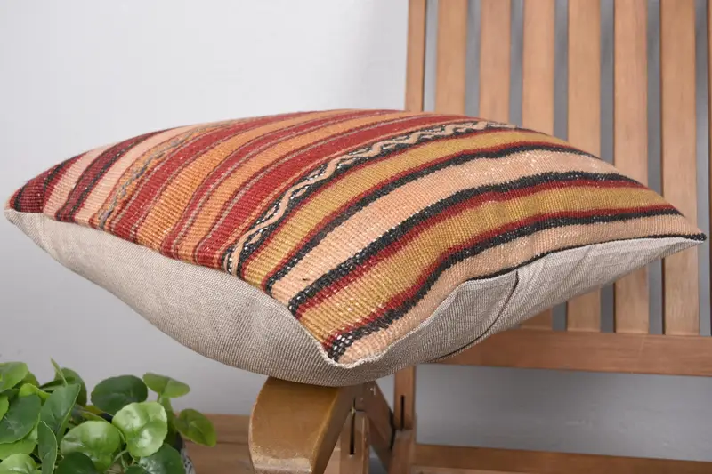 Turkish Kilim Pillow, Home Decor Pillow, Vintage Kilim Pillow, Cushion Case, 18x18 Red Cushion Cover, Anatolian Pillow Case, Sofa Pillow Sham - 6