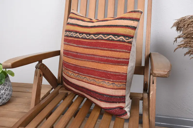 Turkish Kilim Pillow, Home Decor Pillow, Vintage Kilim Pillow, Cushion Case, 18x18 Red Cushion Cover, Anatolian Pillow Case, Sofa Pillow Sham - 3