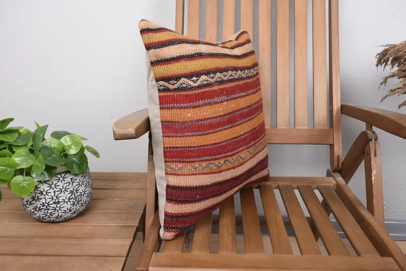 Turkish Kilim Pillow, Home Decor Pillow, Vintage Kilim Pillow, Cushion Case, 18x18 Red Cushion Cover, Anatolian Pillow Case, Sofa Pillow Sham - 2