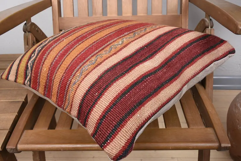Turkish Kilim Pillow, Home Decor Pillow, Vintage Kilim Pillow, Cushion Case, 18x18 Red Cushion Cover, Anatolian Pillow Case, Sofa Pillow Sham - 4