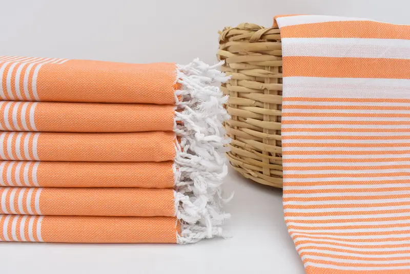 Personalized Orange Striped Towel, Organic Cotton, 70x40 Inches