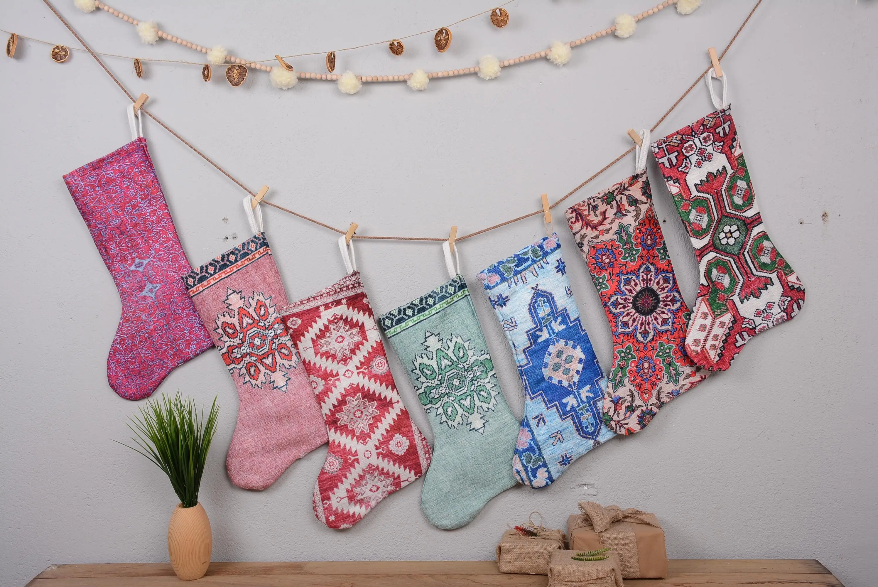 Christmas Ornaments Pattern, 7 Inch Wide Boho Christmas Stocking - 1