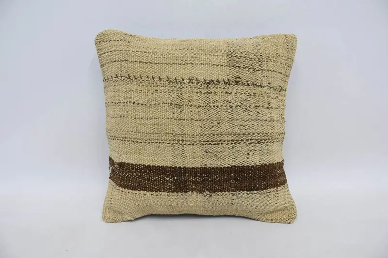 ブラウンの小さな正方形クッション、ストライプのモロッコ風 14x14 インチの枕 - 1