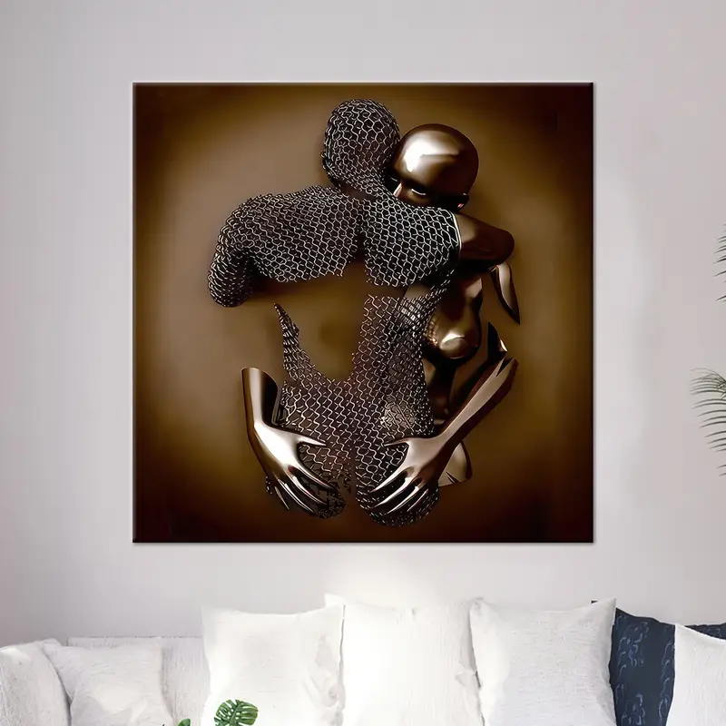 エレガントな 3D メタリック シルバー カップル キャンバス - ロマンチックな愛のアート