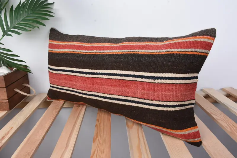 Accent Cushion Cover, Interior Designer Pillow, 12x24 Red Pillow, Antique Pillows, Tribal Pillow, Throw Kilim Pillow, Cushion - 4