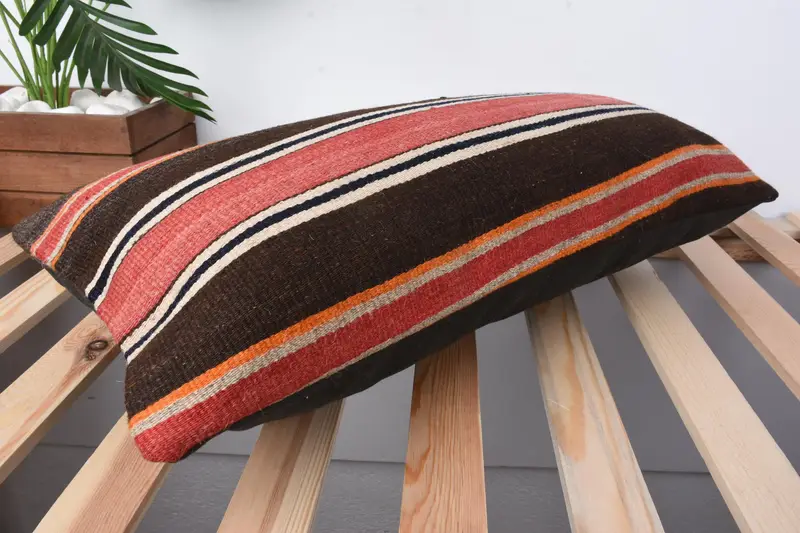 Accent Cushion Cover, Interior Designer Pillow, 12x24 Red Pillow, Antique Pillows, Tribal Pillow, Throw Kilim Pillow, Cushion - 6