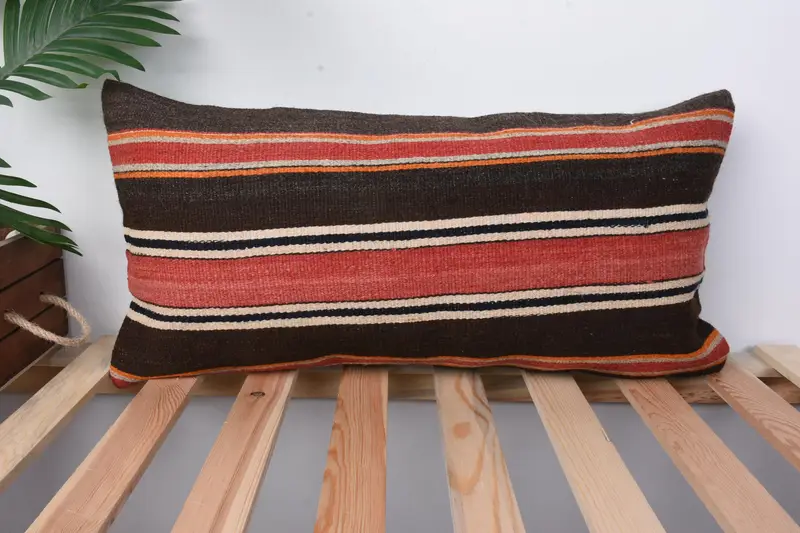 Accent Cushion Cover, Interior Designer Pillow, 12x24 Red Pillow, Antique Pillows, Tribal Pillow, Throw Kilim Pillow, Cushion - 1