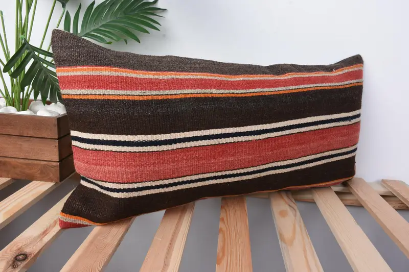 Accent Cushion Cover, Interior Designer Pillow, 12x24 Red Pillow, Antique Pillows, Tribal Pillow, Throw Kilim Pillow, Cushion - 5