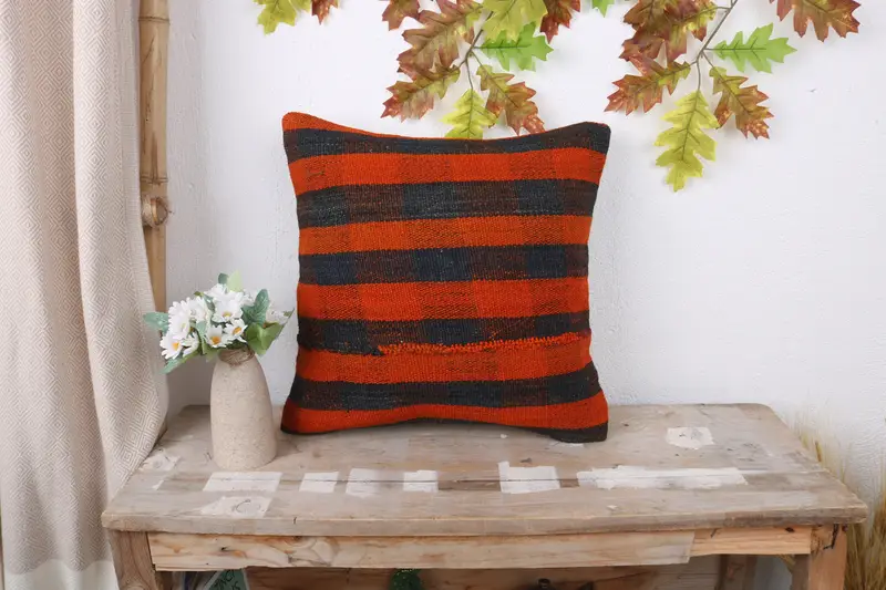 16x16 Red Cushion, Hippie Throw Pillow, Turkish Pillow, Interior Designer Pillow, Home Decor Pillow, Pillow Sham, Yoga Pillow Cover - 1