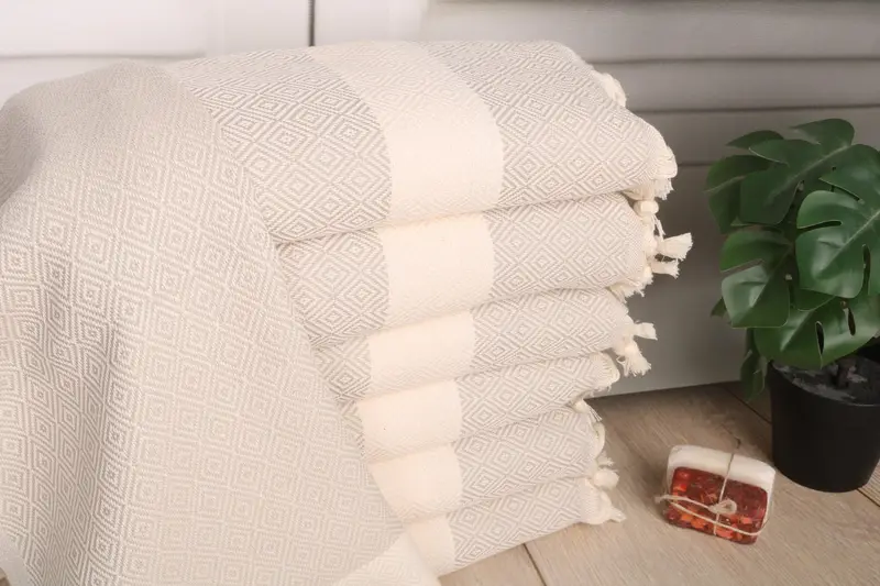 Bride Gift Beige Turkish Cotton Hand Towel, 20x36 Inches