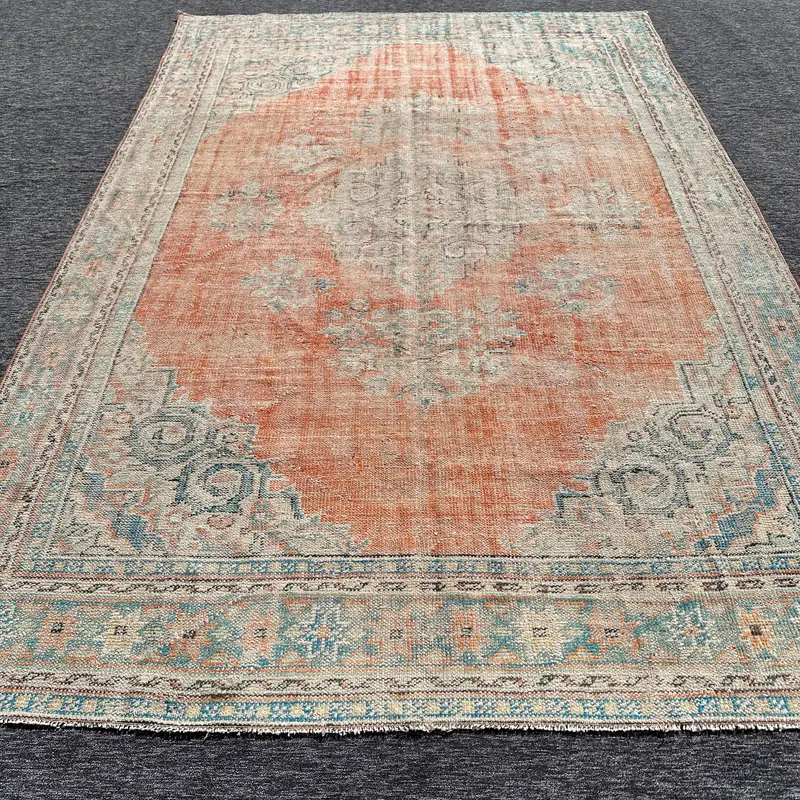 Alfombra vibrante de 6,2x10,9 ft, elegante borde naranja y azul