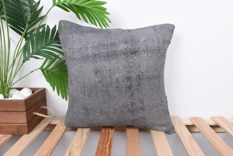 Vintage Pillow, 16x16 Gray Pillow Cover, Pillow, Vintage Kilim Pillow, Interior Designer Pillow, Kilim Pillow, Neutral Cushion Cover - 1