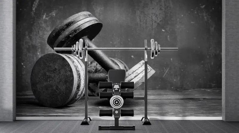 Elegante, schwarz-weiße, mit Fitnessstudios bedruckte Tapete für moderne Räume