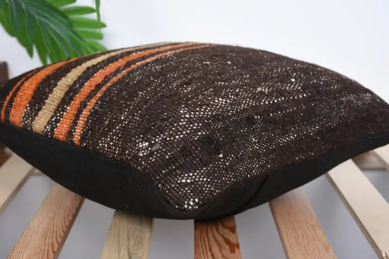 Pillow Sham, 16x16 Brown Cushion Case, Cozy Throw Pillow Cover, Turkish Kilim Pillow, Handwoven Pillow Case, Vintage Pillow, Boho Pillow - 6