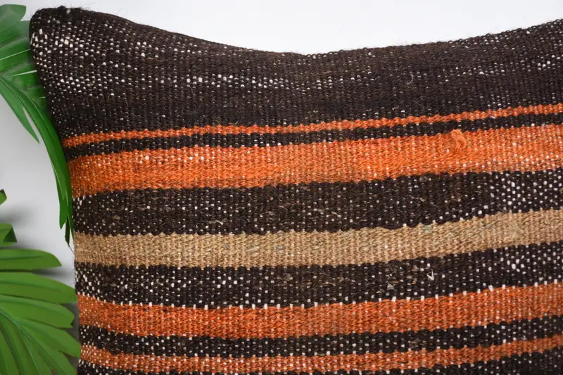 Pillow Sham, 16x16 Brown Cushion Case, Cozy Throw Pillow Cover, Turkish Kilim Pillow, Handwoven Pillow Case, Vintage Pillow, Boho Pillow - 2