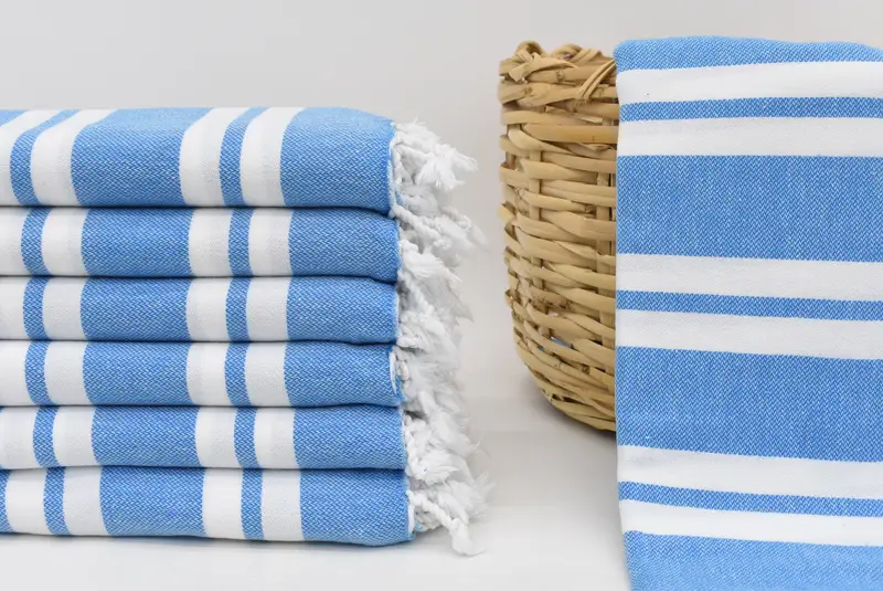 Blue Striped Personalized Bath Towel, Organic Cotton, 70x40 Inches