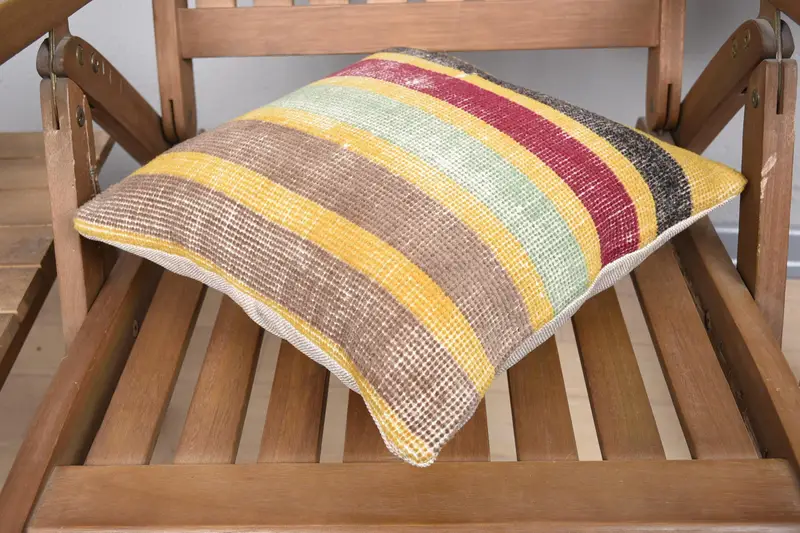 Antique Pillows, Turkish Bench Pillow Case, 14x14 Yellow Pillow Sham, Colorful Cushion, Ethnical Kilim Rug Pillow, Turkish Pillow, Pillow Case - 4