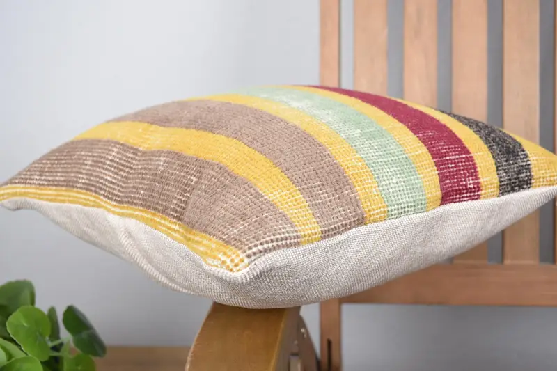 Antique Pillows, Turkish Bench Pillow Case, 14x14 Yellow Pillow Sham, Colorful Cushion, Ethnical Kilim Rug Pillow, Turkish Pillow, Pillow Case - 6