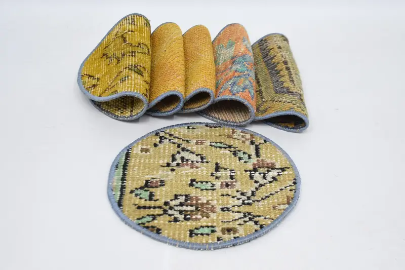 Böhmische Kreis-Tischsets, Braun & Grün, Baumwolle, Wolle, Boho-Dekor