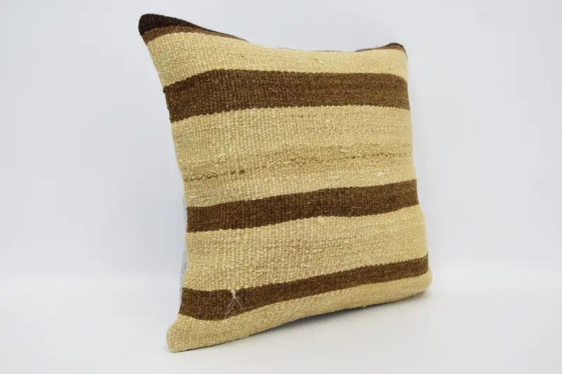 Natural Cushion Case, Vintage Kilim Pillow, Kilim Pillow Cover, 16x16 Beige Pillow Sham, Cushion Case, Pillow for Sofa, Natural Cushion Cover - 3