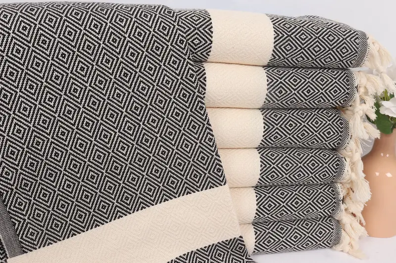 Personalized Hand Towel Organic Cotton Black, Beige, 20x36 Inches