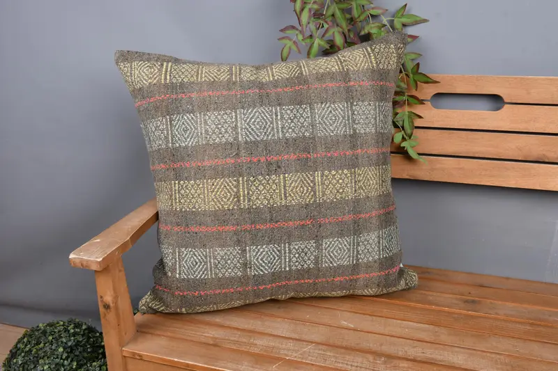 24x24 Yellow Cushion Case, Luxury Pillow Cover, Vintage Kilim Throw Pillow, Kilim Pillow, Pillow Sham, Custom Pillow, Kilim Pillow Cover - 1